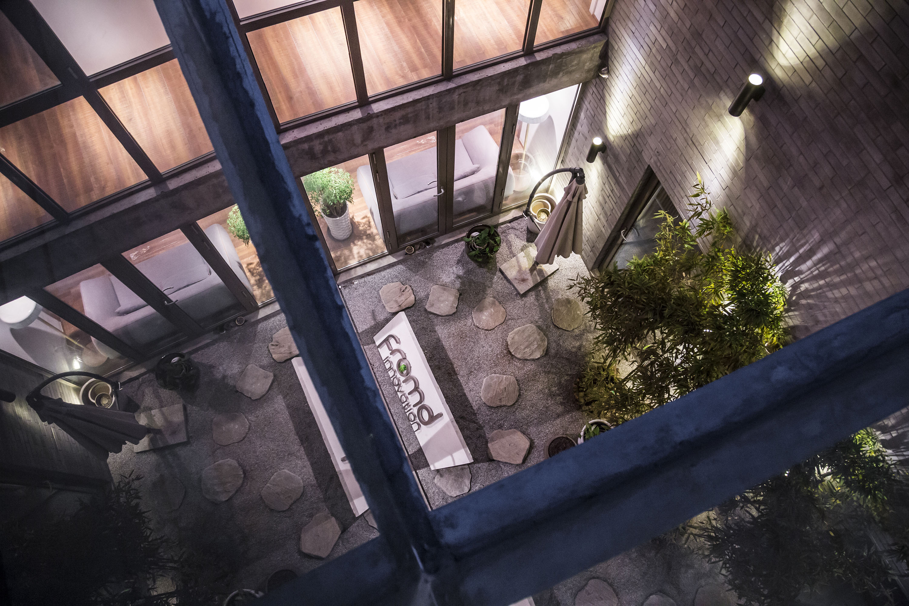 Overhead view of FromD studio courtyard